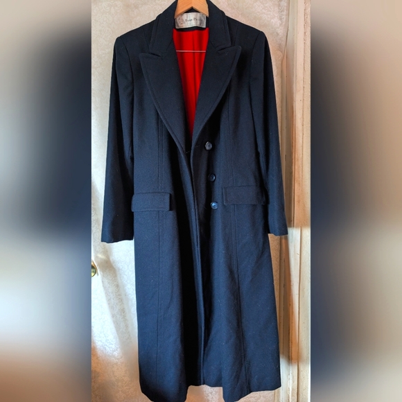 Evan Picone Dark Blue Gray Wool Coat Red Lining. Vintage - Picture 2 of 13